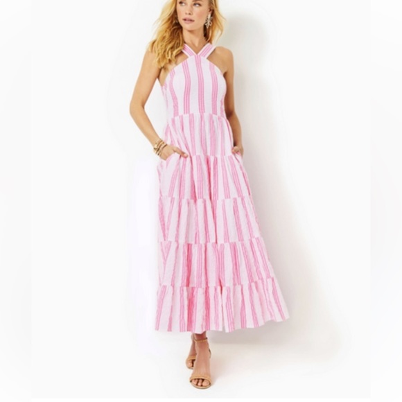 Lilly Pulitzer Dresses & Skirts - Lilly Pulitzer Jenette Striped Halter Maxi Dress size 12